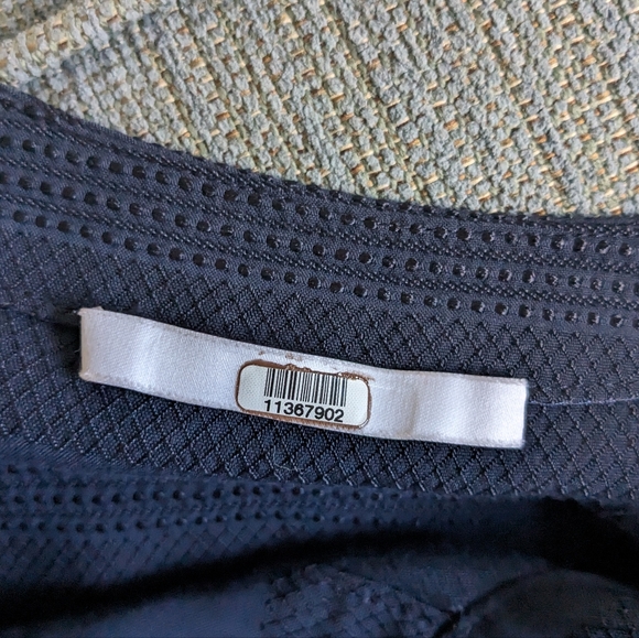 Becken Navy Blue Embroidered Shirred Cuff Button Front Poplin Blouse Sz 6 - Picture 6 of 12